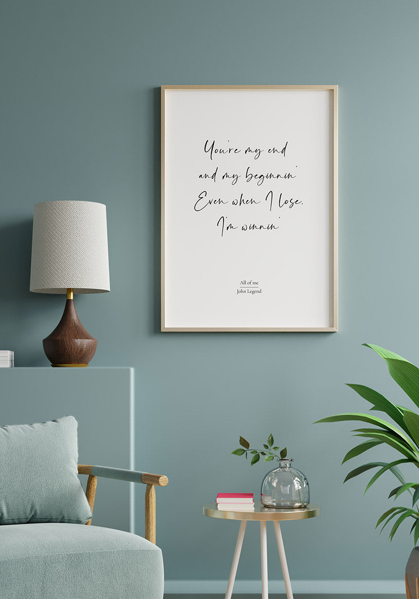 Lyric Poster John Legend All of me in Wooden Frame