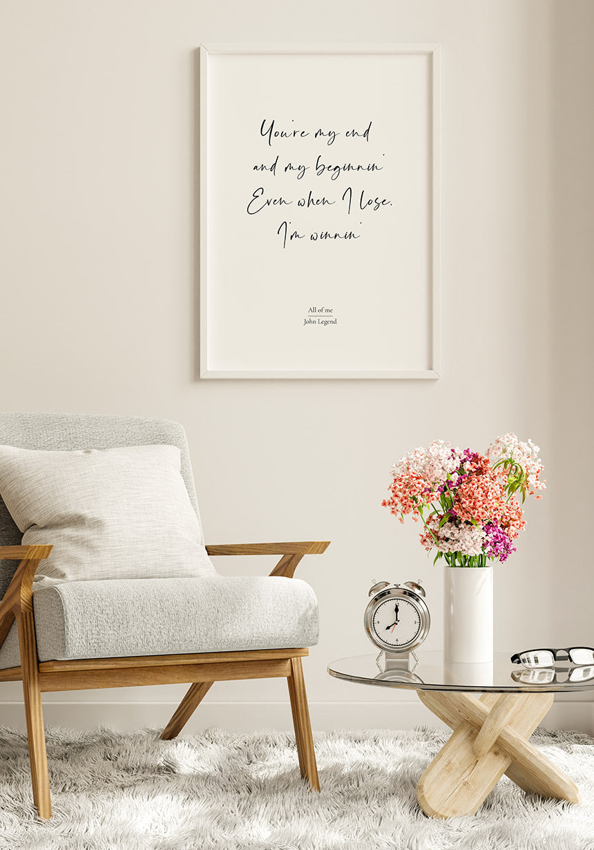 Lyric Poster John Legend All of me in white frame