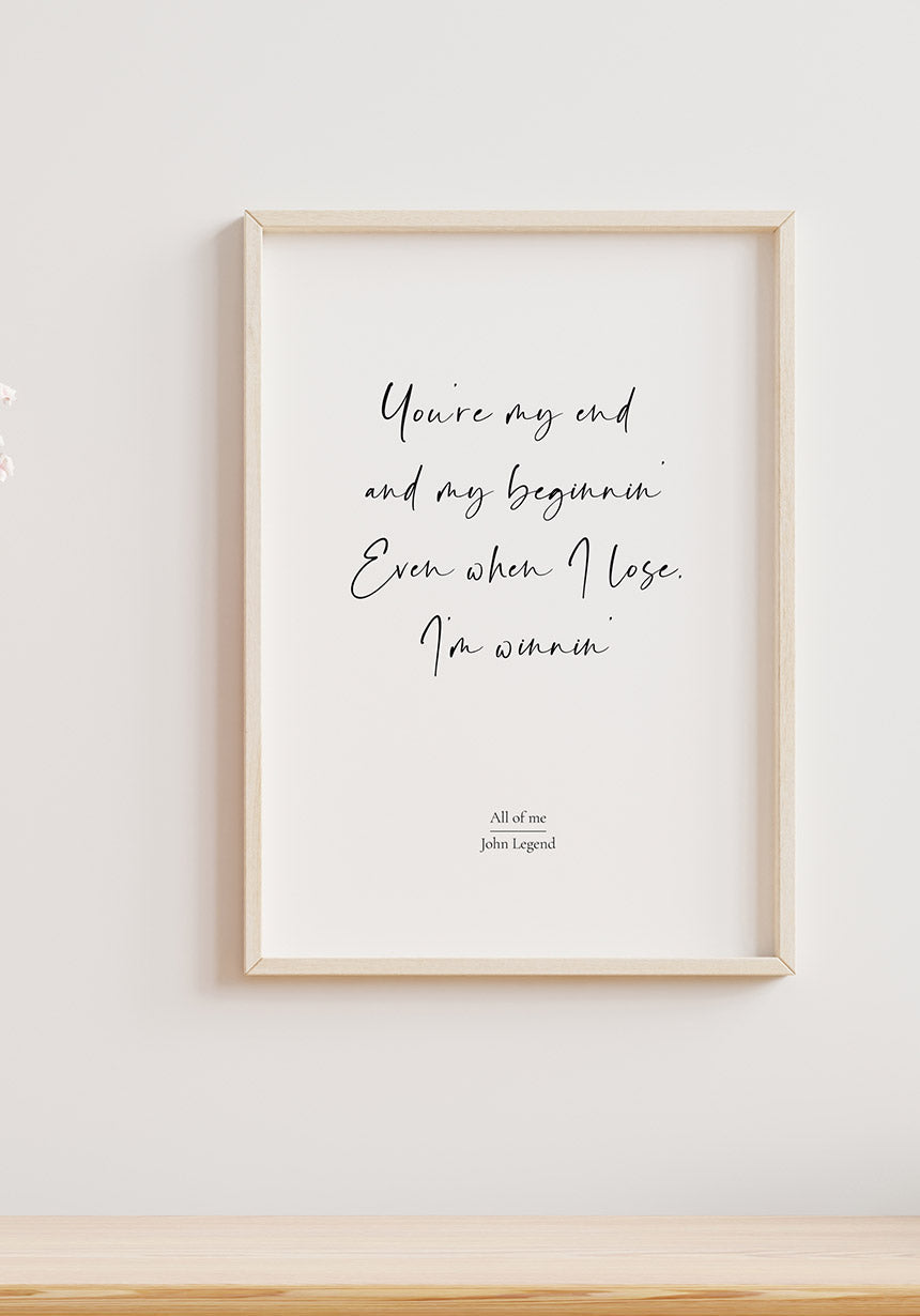 Lyric Poster John Legend All of me on white wall