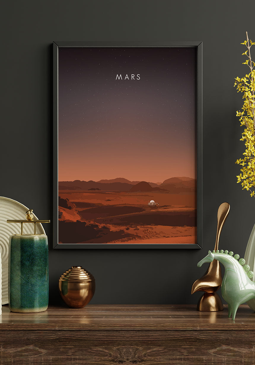 Illustrated Poster Mars with Rover for Home