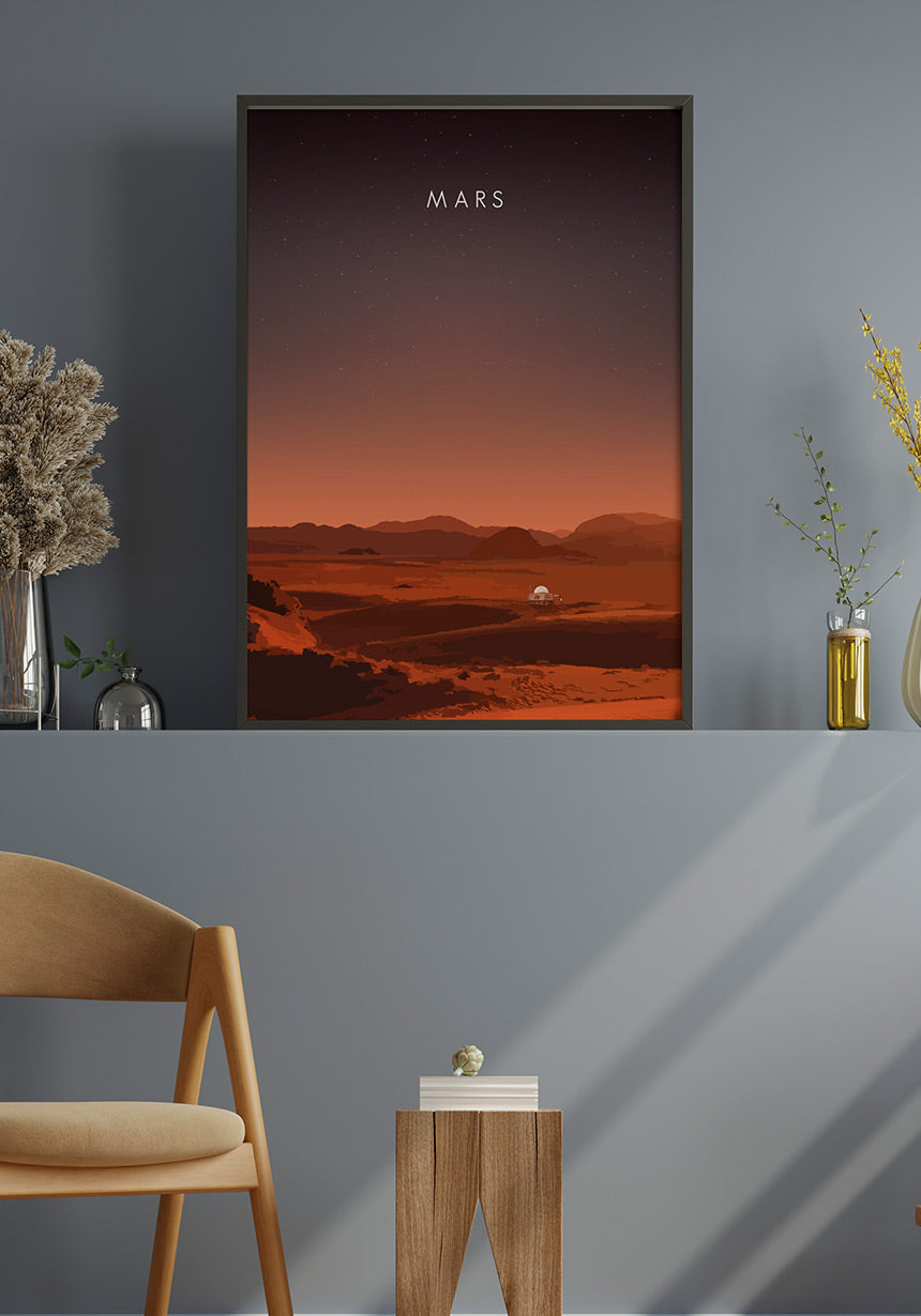 Illustrated Poster Mars with Rover Living Room