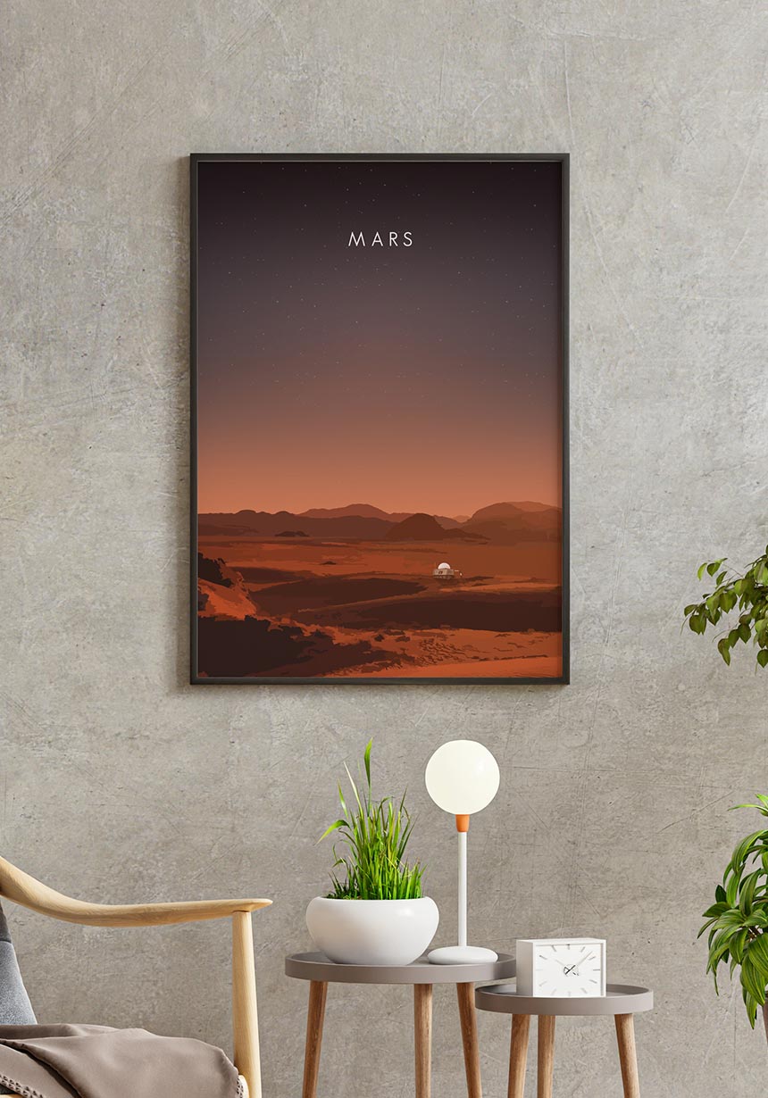 Illustrated Poster Mars with Rover Red Planet