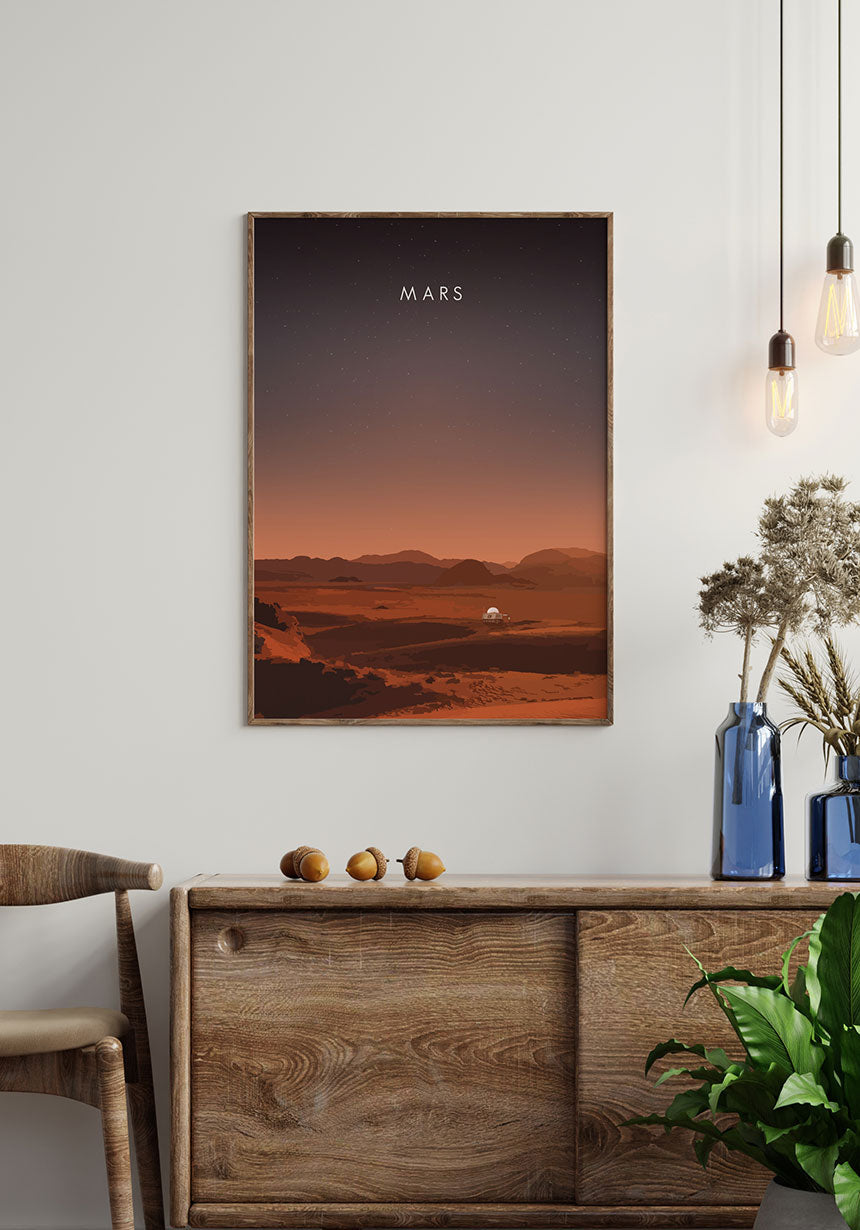 Illustrated Poster Mars with Rover Wall Deco