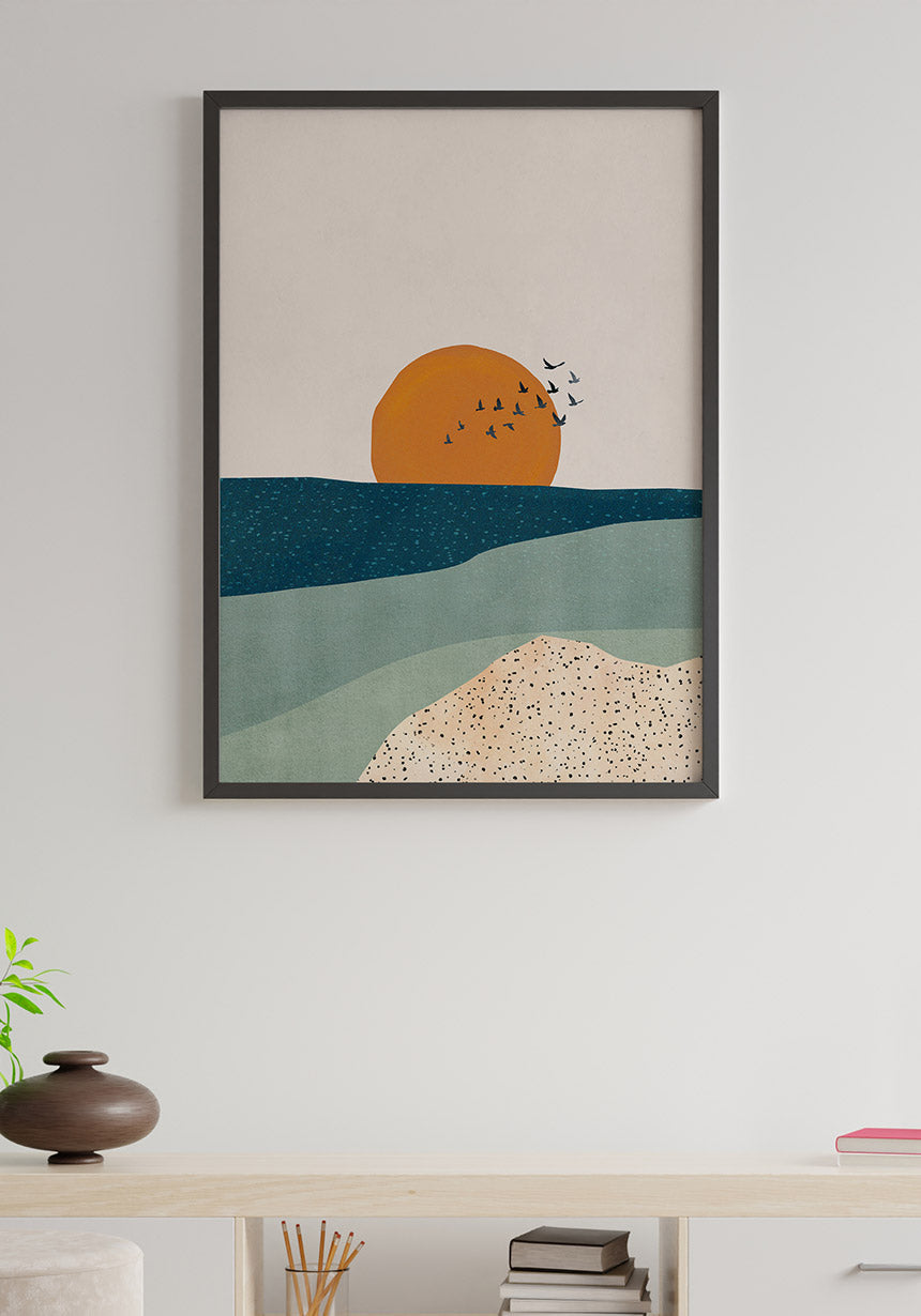 Poster Sea and beach Luna e sole in wooden frame