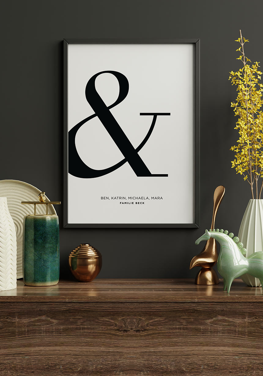 Poster mit Und-Zeichen und Namen personalisiert mit Rahmen