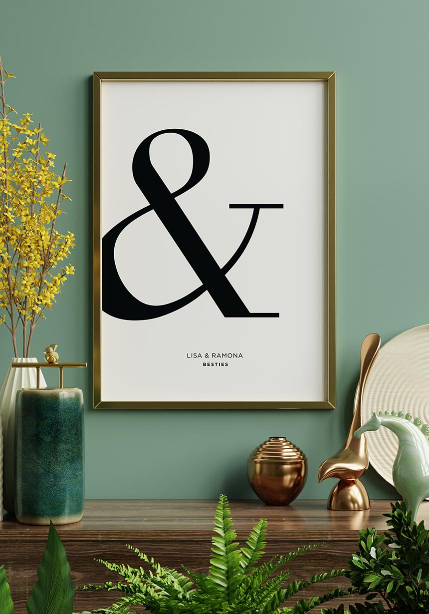 Poster mit Und-Zeichen und Namen personalisiert im Goldrahmen