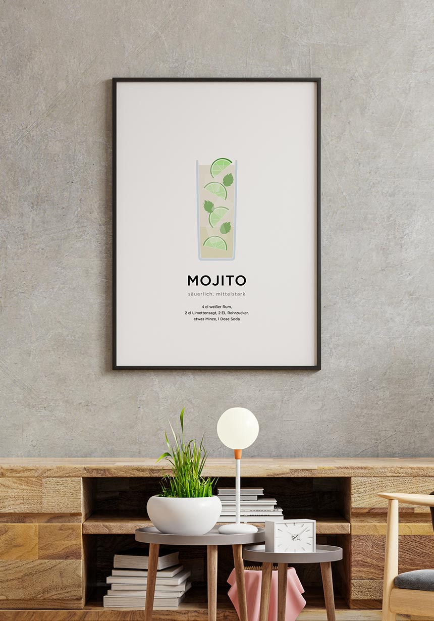 Mojito Cocktail Poster with Picture Frame