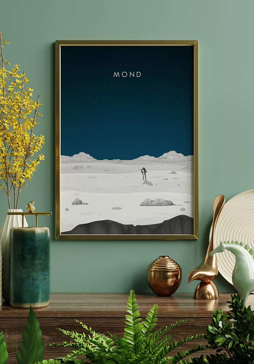 Illustrated Poster Moon with Astronaut Sandstone