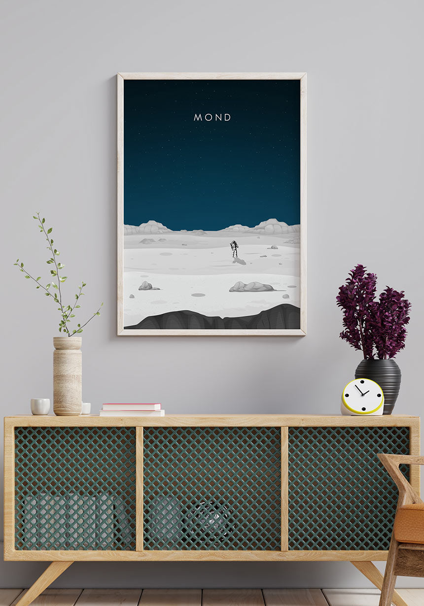 Illustrated Poster Moon with Astronaut within the framework