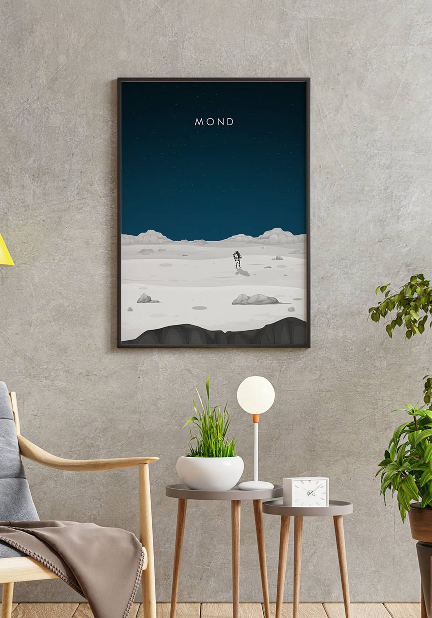 Illustrated poster moon with astronaut beautiful poster