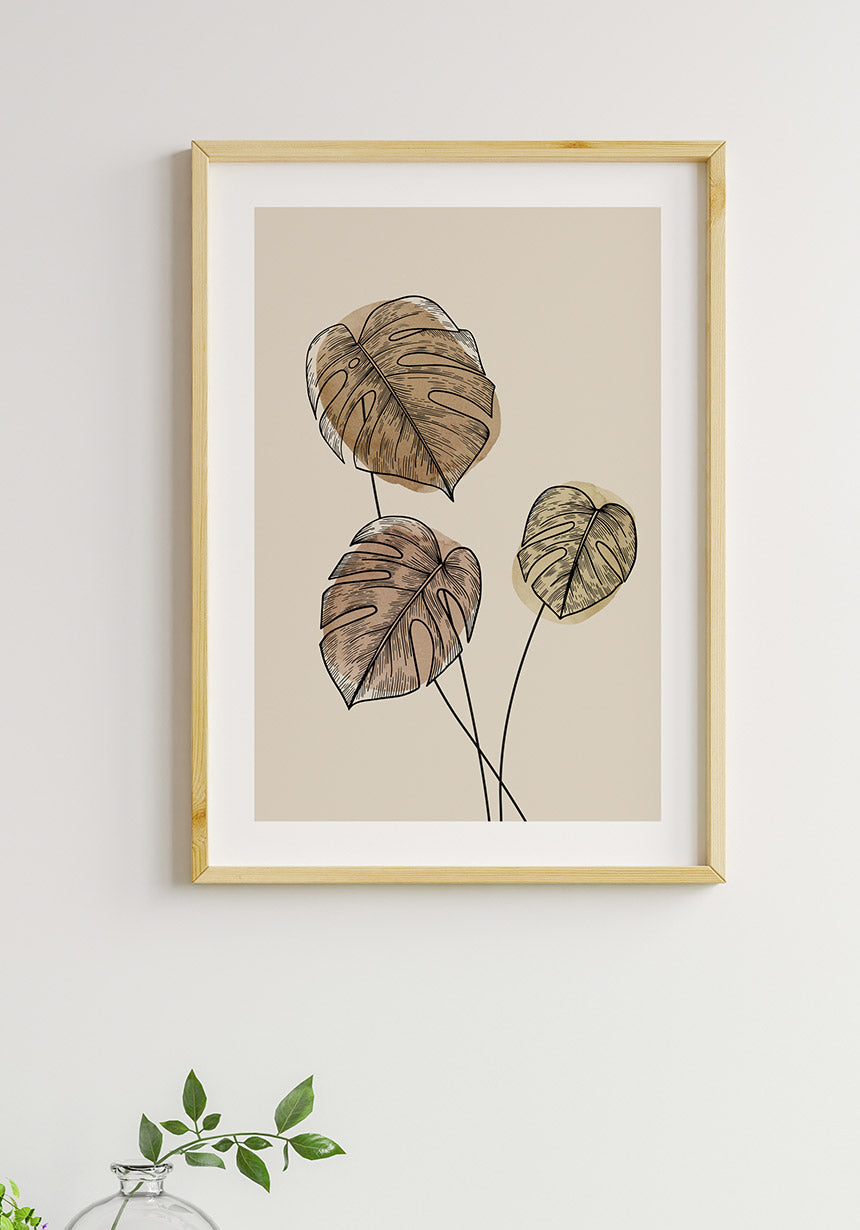Monstera Lines Poster Wooden Frame