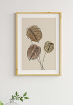 Monstera Lines Poster Wooden Frame