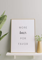 Poster more amor por favor in golden frame