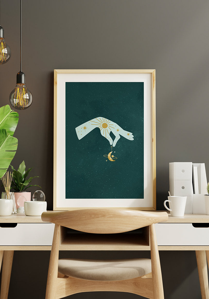 Mystical Hand Holds Half Moon Poster for Home