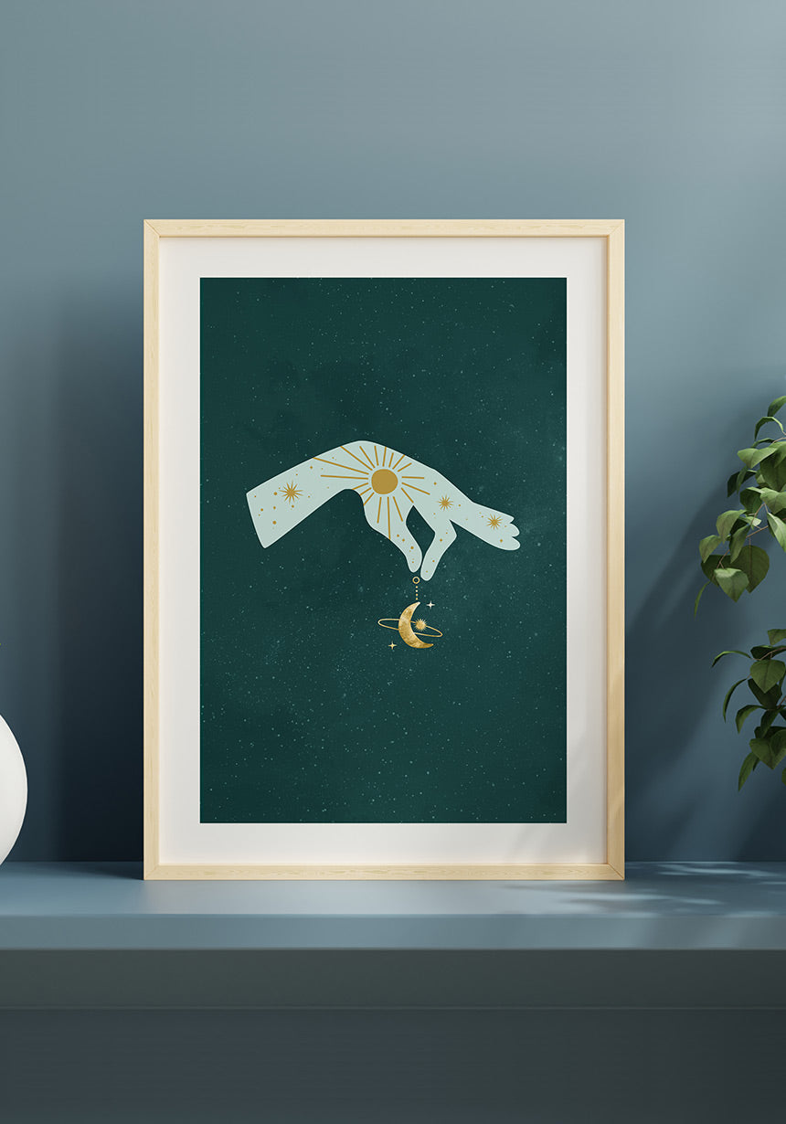 Mystical Hand Holds Half Moon Poster Image Frame