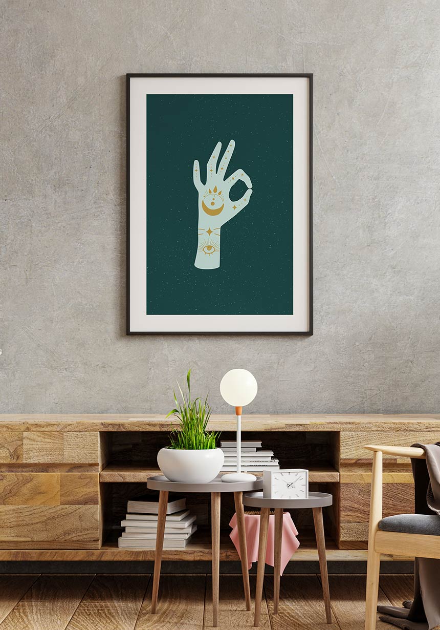Mystical Hand Okay Poster with Stars