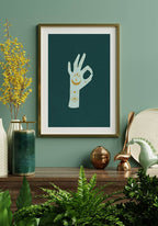 Mystical hand Okay poster golden frame