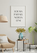 Personalisierbares Poster mit Namen der Familie Vornamen