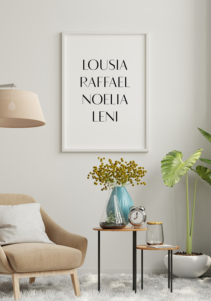 Personalisierbares Poster mit Namen der Familie Vornamen