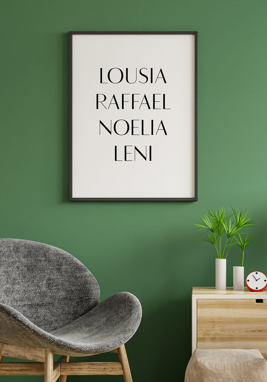 Personalisierbares Poster mit Namen der Familie moderne Schrift