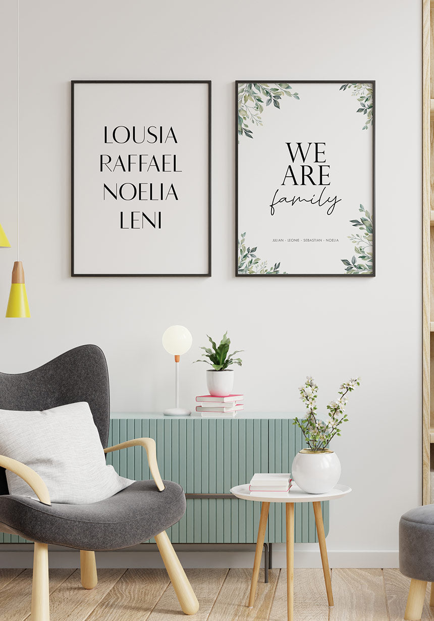 Personalisierbares Poster mit Namen der Familie Bilderwand