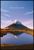Illustrated poster New Zealand with volcano