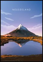 Illustrated poster New Zealand with volcano