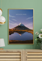 Illustrated poster New Zealand with volcanic living room