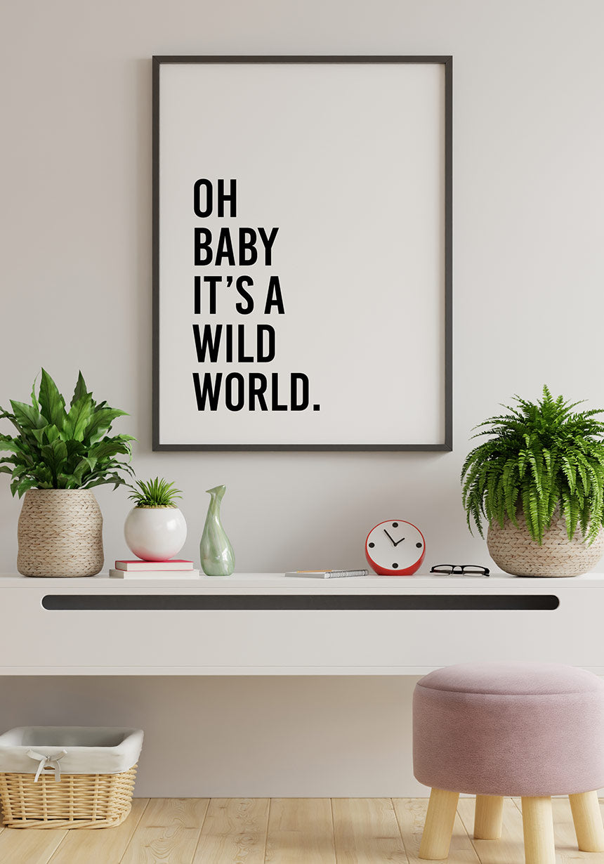 Oh baby it`s a wild world poster in picture frame