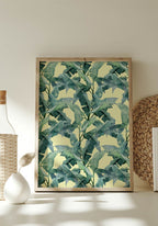 Poster banana leaves texture in wooden frame