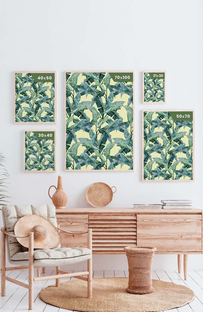 Print banana leaves texture poster sizes