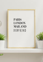 Paris London Milan village child poster wooden frame