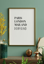 Paris London Milan village child poster on the wall