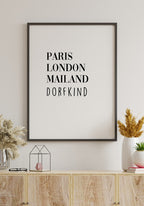 Paris London Milan village child poster black frame