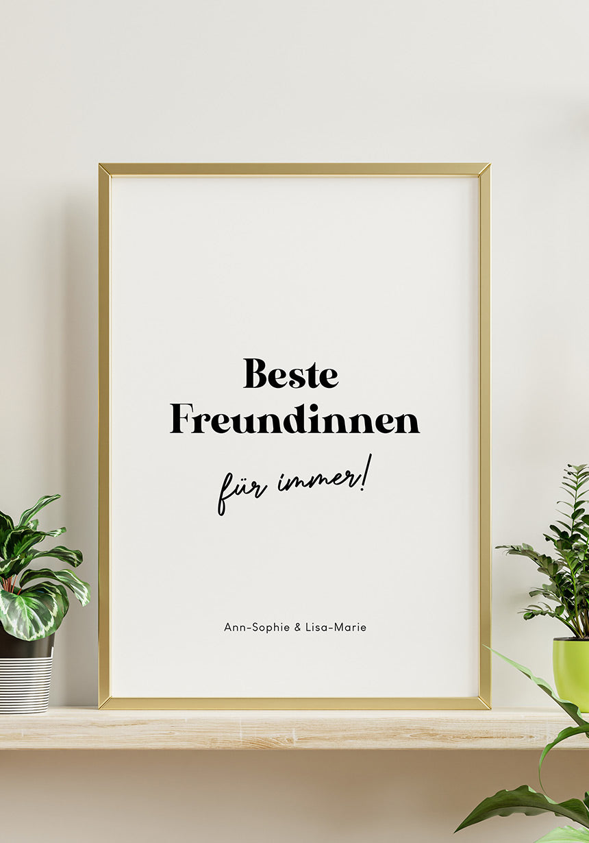 Personalisiertes Poster beste Freundinnen für immer im goldenen Rahmen