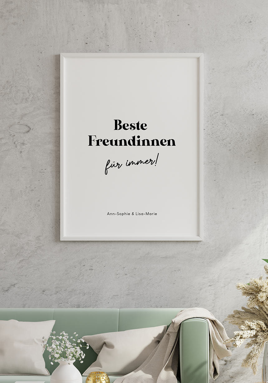 Personalisiertes Poster beste Freundinnen für immer über Sofa