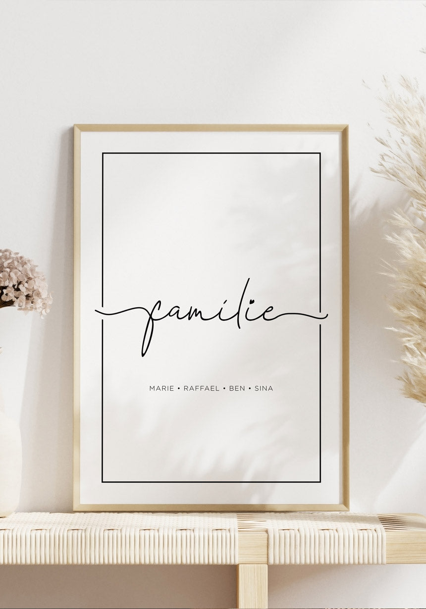 Personalisiertes Familienposter 'Familie' mit Namen im Rahmen