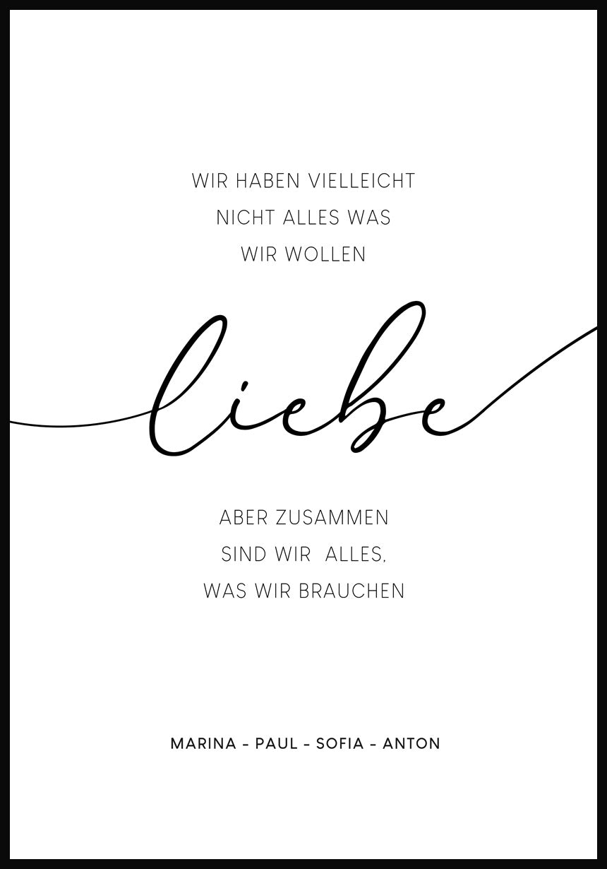 Poster personalisiert Familienspruch mit Liebe