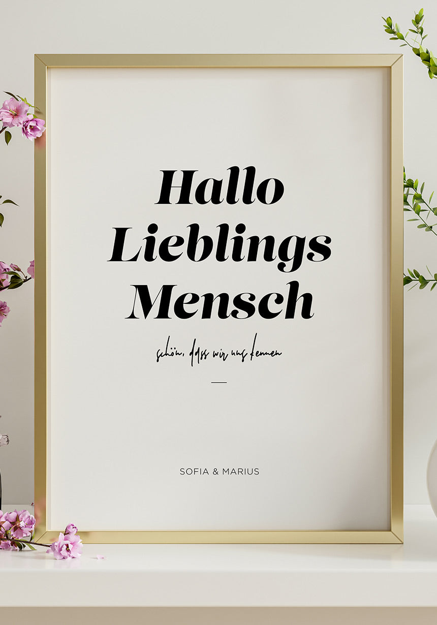 Poster personalisiert Lieblingsmensch im goldenen Rahmen