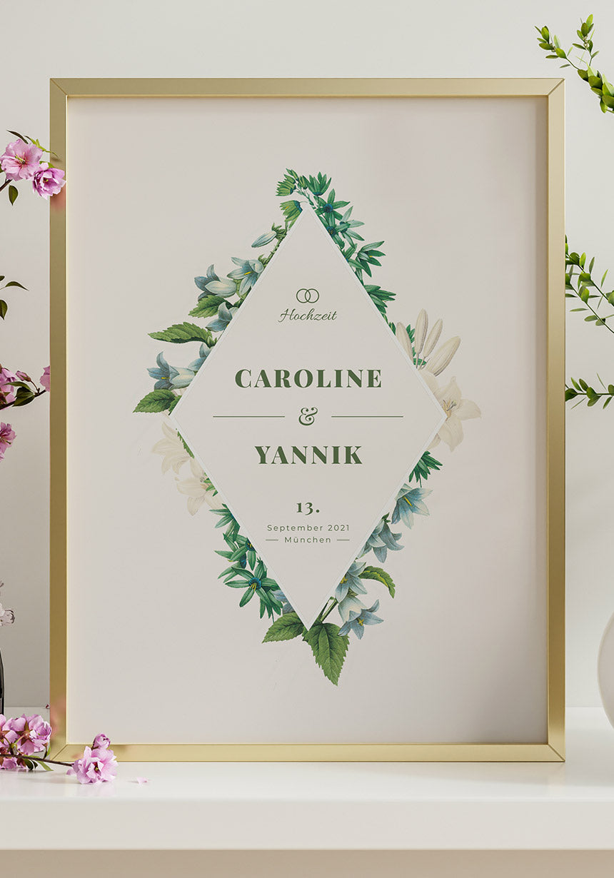 Personalisierbares Poster zur Hochzeit mit Blumen Geschenk