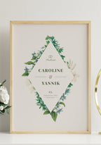 Personalisierbares Poster zur Hochzeit mit Blumen für Zuhause