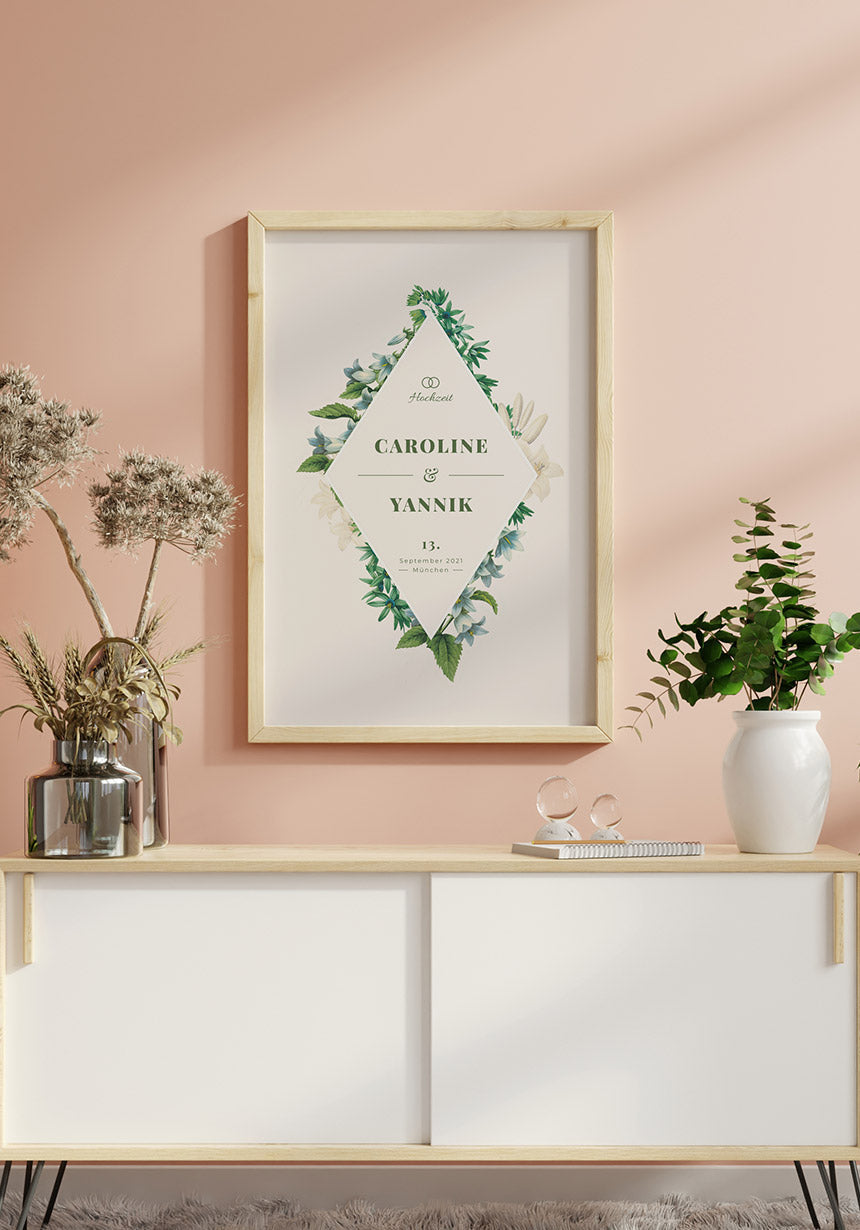Personalisierbares Poster zur Hochzeit mit Blumen Geschenk