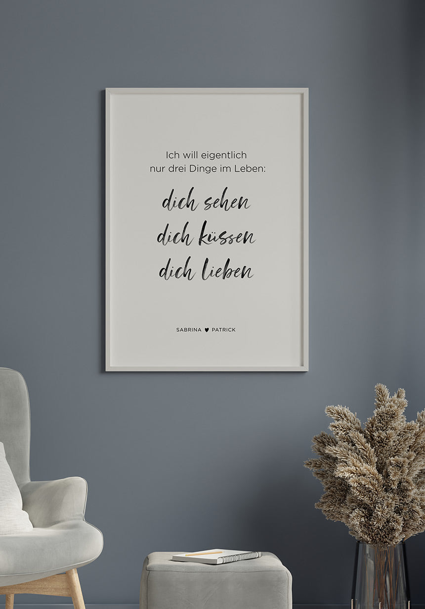 Poster ich will eigentlich nur drei Dinge im Leben in weißem Rahmen