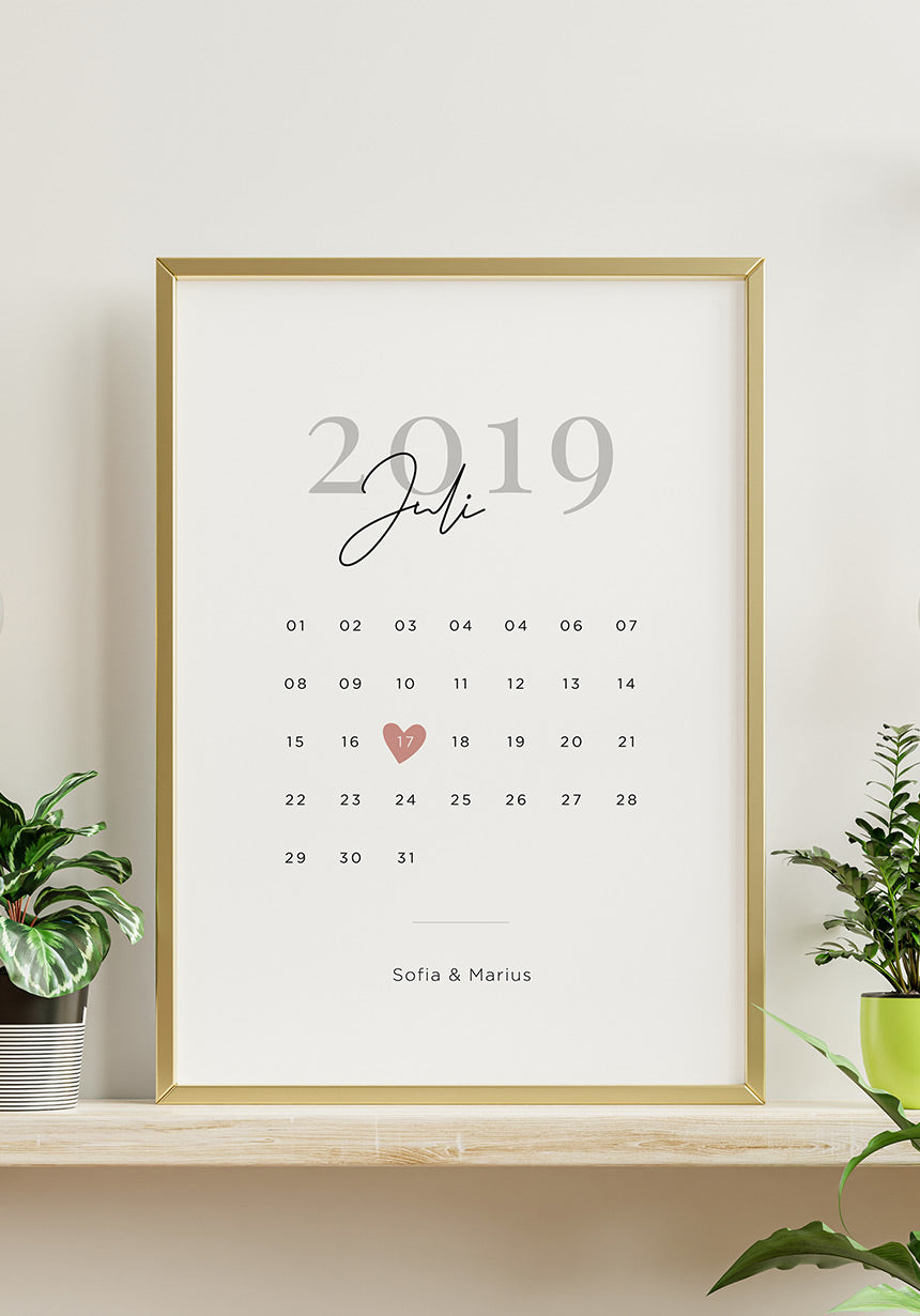 Personalisierbares Poster Kalender Jahrestag auf dem Regal