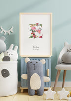 Personalisierbares Namensposter mit Blumen im Kinderzimmer