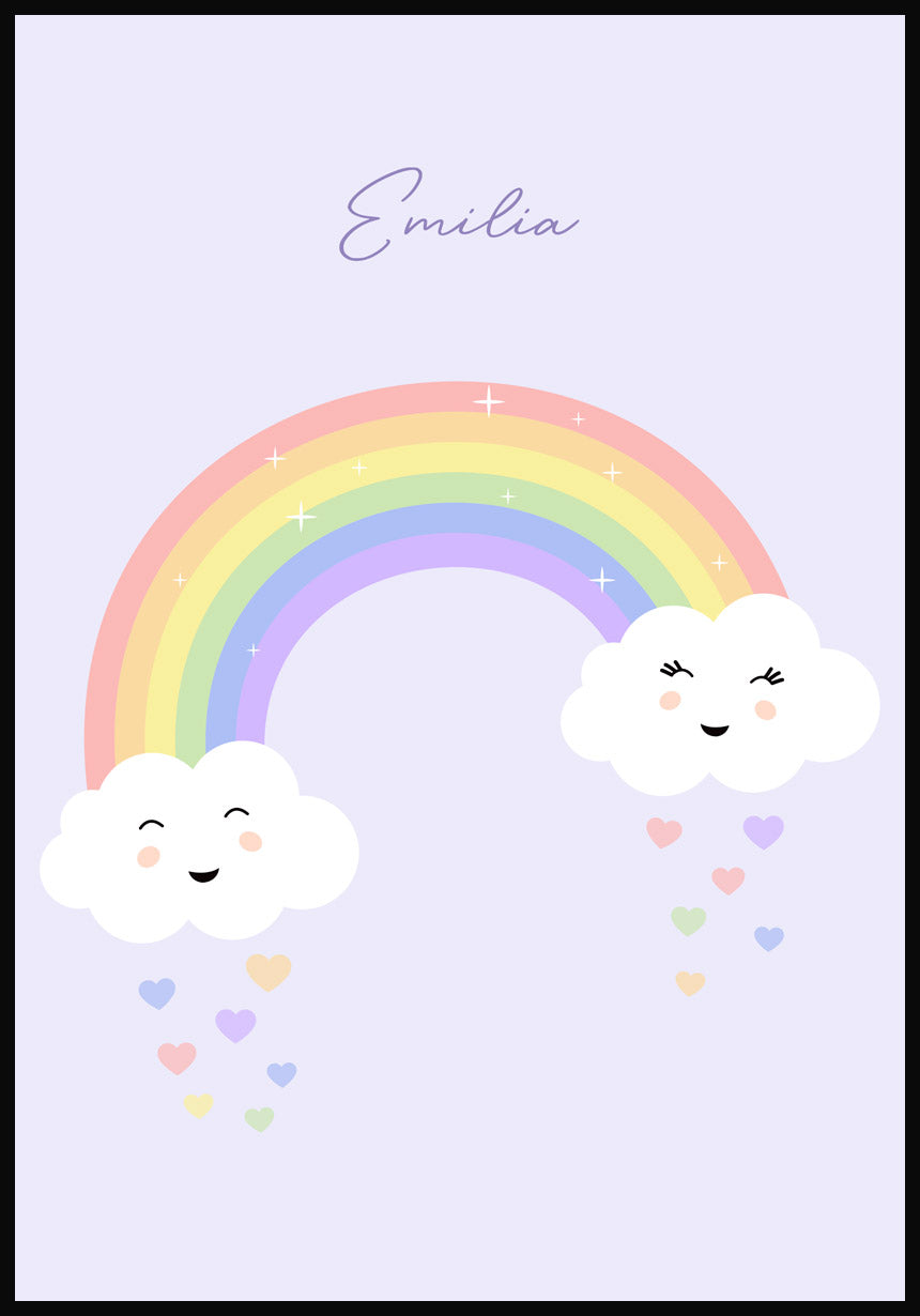 Kinderposter Regenbogen mit Herzen Lila
