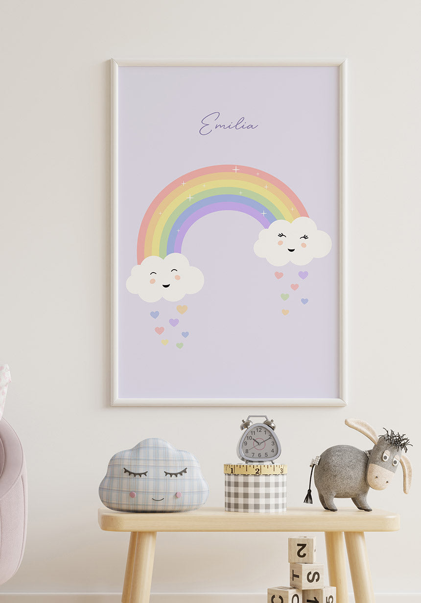 Kinderposter Regenbogen mit Herzen Lila