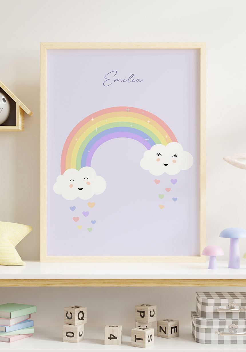 Kinderposter Regenbogen mit Herzen personalisierbar
