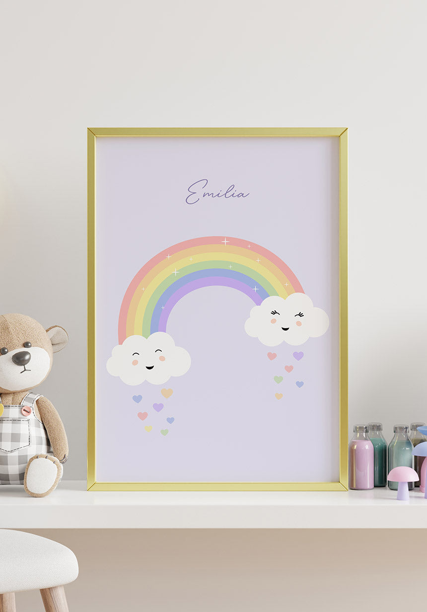 Kinderposter Regenbogen mit Herzen im Rahmen