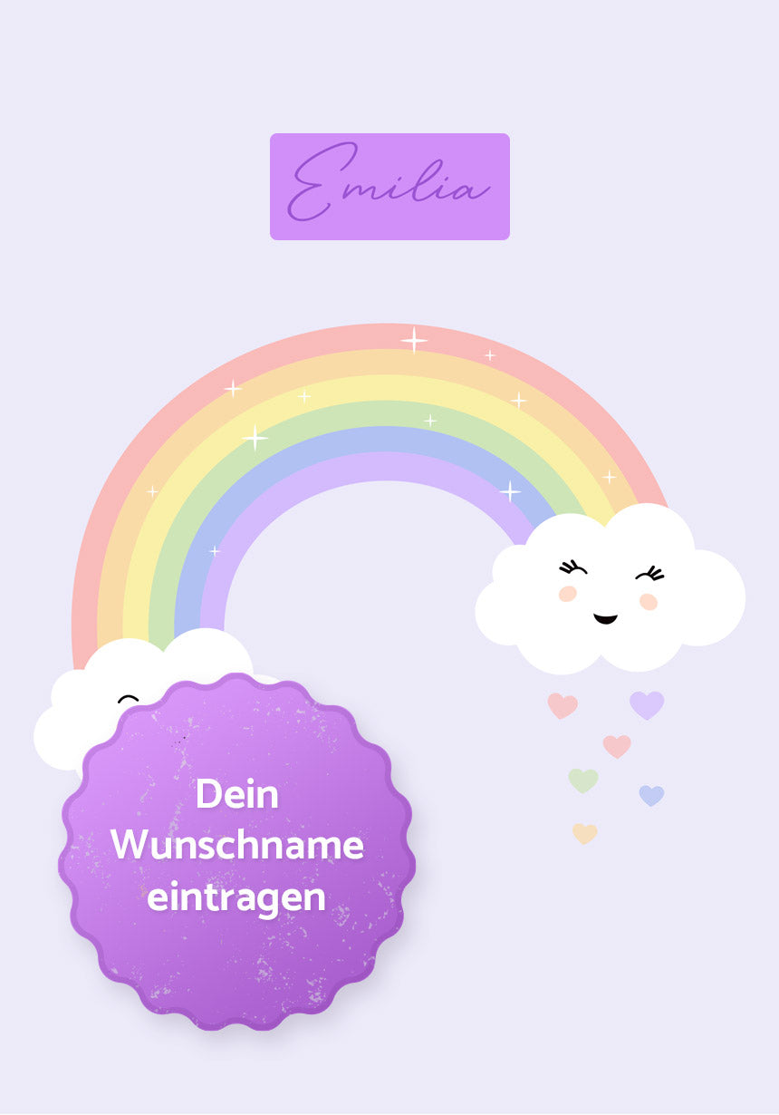 Kinderposter Regenbogen mit Herzen Wunschname